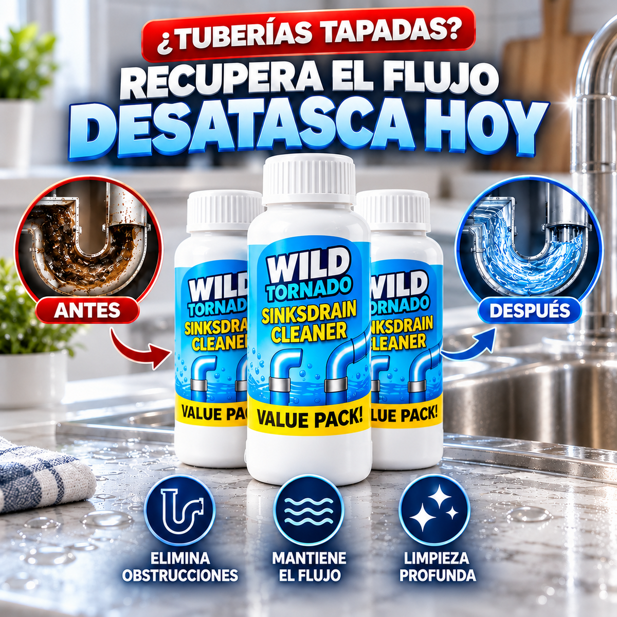 Fluyo 3x1 | Desatascador de Tuberías en Polvo
